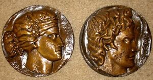 Greek-Art-Diana-and-Apollo-Antique-Coin-Wall-Plaques-Home-Decor-Reproduction