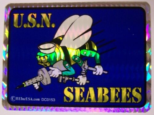 Window Bumper Sticker Military Navy Seabees NEW Prismatic
