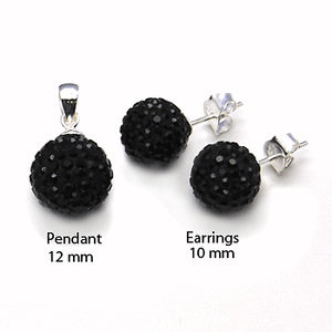Womens 925 Sterling Silver CZ Black 10/" Ball Earrings /& 12/" Pendant Set