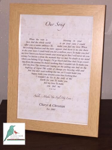 Details about   Wedding vintage song lyrics personalised print Any Song Valentines Anniversary 