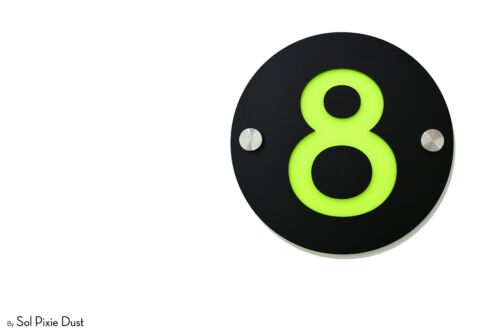 Details about  &nbsp;Modern House Numbers, One Number Round Black Acrylic with Neon Yellow Acrylic