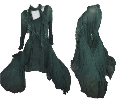 2tl LAGENLOOK KLEID TUNIKA SCHAL 38 40 42 44 46 ASSYMETRISCH BLOGGER PARTY S M L