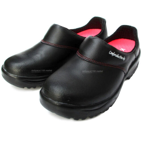 Women Chef Shoes Leather Non slip Safety for Cook Poly Sheet Toe Cap Black color 