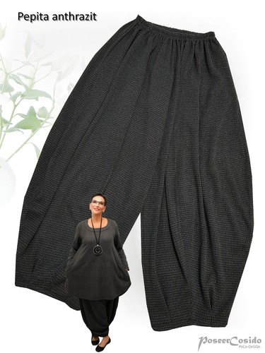 PoCo DeSiGn LAGENLOOK Ballonhose Hose Strick-Jersey schwarz grau L-XL-XXL-XXXL