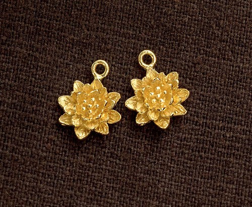 925 Argent Sterling Or 24k vermeil style 2 Fleur Charms 11 mm.