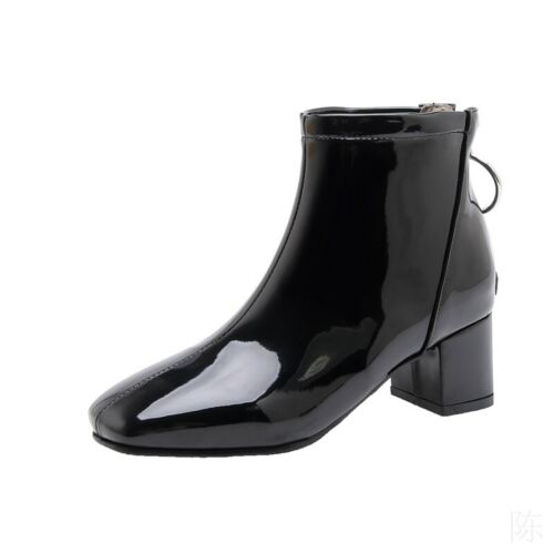 Details about   Women's Punk Patent Leather Square Toe Block Heel Ankle Boots Big Size US 4-14.5 