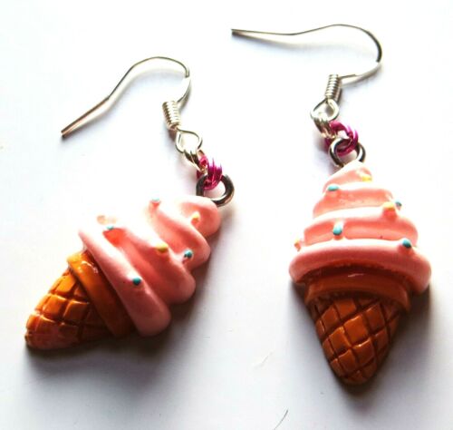 Whipped strawberry ice-cream earrings on stirling silver hooks