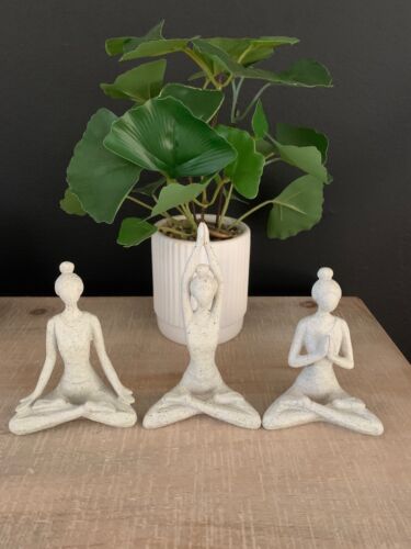 Grey Set of 3 Ladies Yoga Lady Ornament Figurine Home Indoor Meditation Statue 