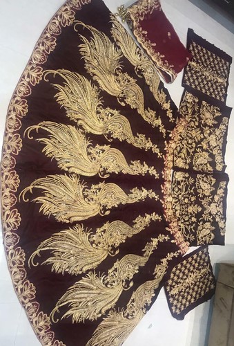 Velvet Long Blouse Lengha Anarkali Peacock Lehenga Choli Wedding Bridal Lehnga