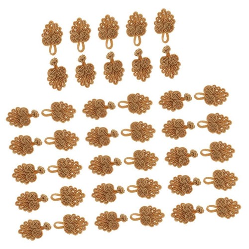 20 Sets Beaded Chinese Knot Frog Buttons Closure for Sewing Crafts Light tan