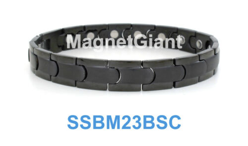 SSBM23BSC Black plating Men/'s stainless steel link bracelet 5000 Gauss 316L