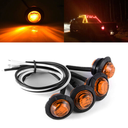 4X Amber Yellow Mini 3/4" Round 3 LED Side Light LED Marker Trailer Truck Lamps 