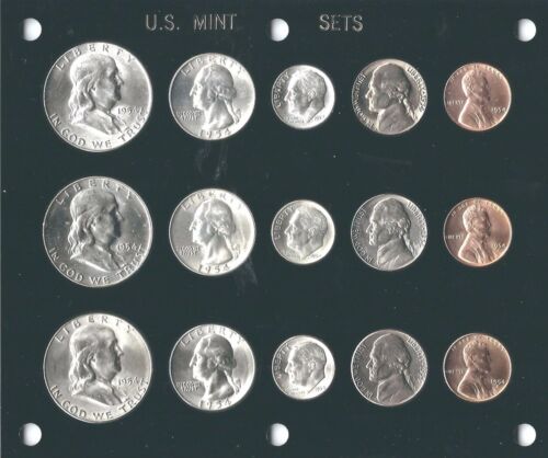 Mint Set 15 Brilliant Uncirculated coins in a Capital holder 1954 P-D-S U.S 