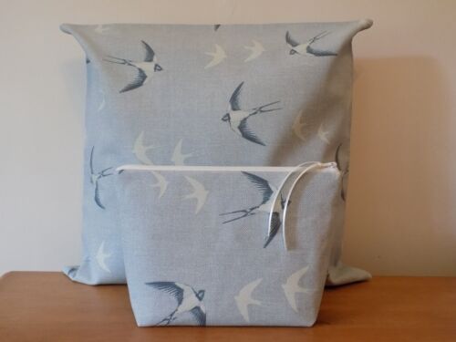 Handmade Cushion Cover Fryett /'Hirondelle Indigo Oiseaux 100/% coton toile 16/" Zip