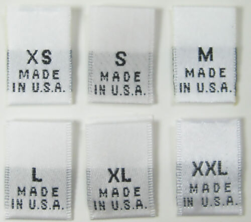XXL XL L M S 6000pcs WHITE WOVEN CLOTHING LABELS MADE IN USA SIZE TAGS XS