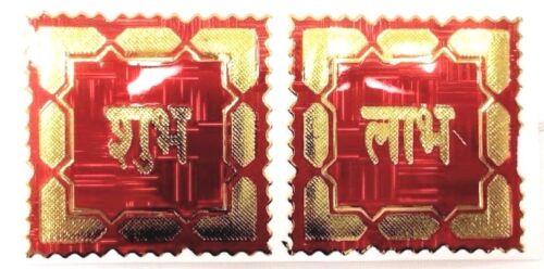 Red Shimmering Background Shubh /& Labh Foil Adhesive Hindu Religious Sticker