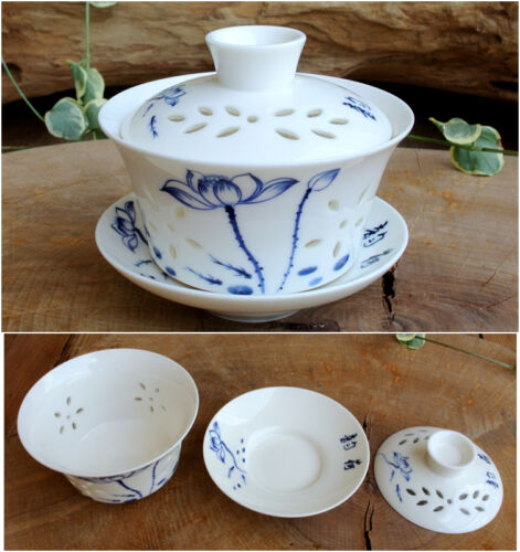 Details about   China/zisha gaiwan tea bowl lid saucer tureen blue-and-white porcelain cup set