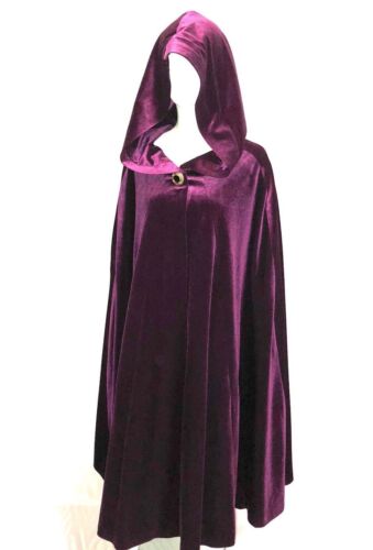 Long Velvet Hooded Cape Cloak Black Blue Burgundy Pink Red Mauve One Size