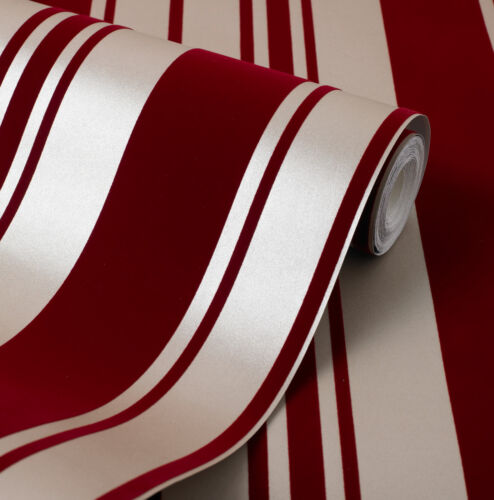 Exclusive Fusion Stripe Velvet Flock Red//Gold Stripe Wallpaper 44008