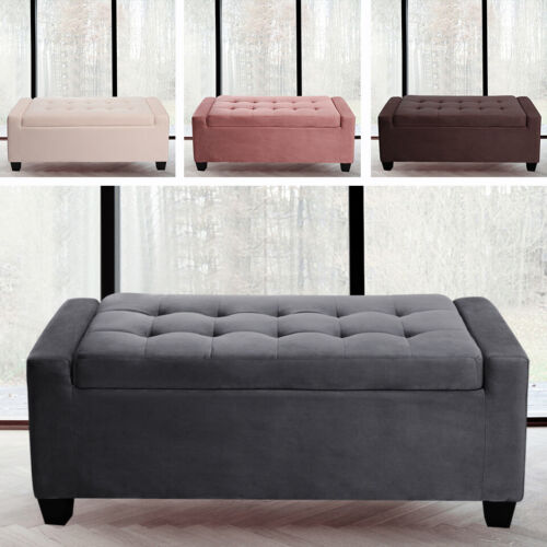 Extra Large Chesterfield Velvet Footstool Ottoman Bench Storage Pouffe Furniture 