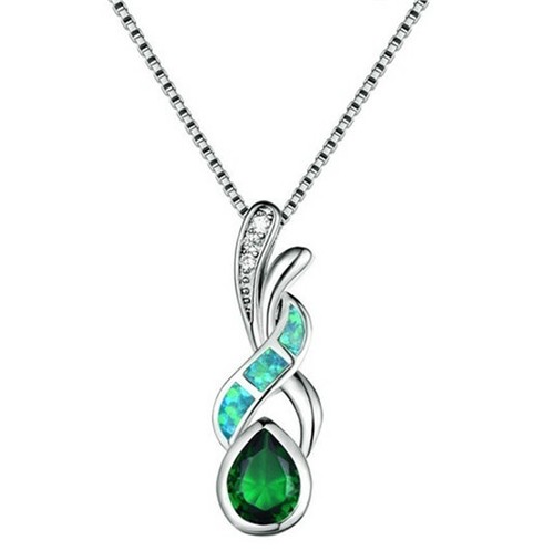 Woman Fashion 925 Bijoux En Argent Opale de feu Charme Collier Pendentif Chaîne