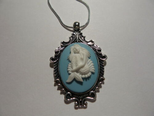 Details about / SULTRY MERMAID CAMEO NECKLACE 20/"CHAIN BLUE//WHITE