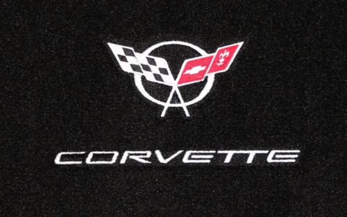 NEW Black Deck Mat 1984-1996 Corvette Embroidered Emblem Logo x2 Coupe Silver 