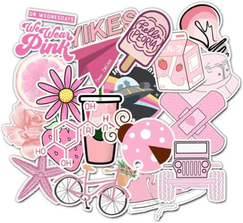 50-Pack Pink Vsco Stickers Girls Fresh Laptop Bottle Stickers Aesthetic Decals
