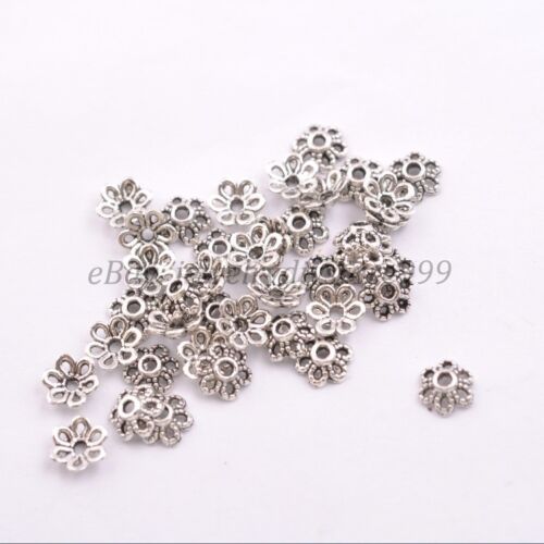 100Pcs Tibetan Silver Metal Flower Loose Spacer Beads Caps 6MM DIY Jewelry J3012