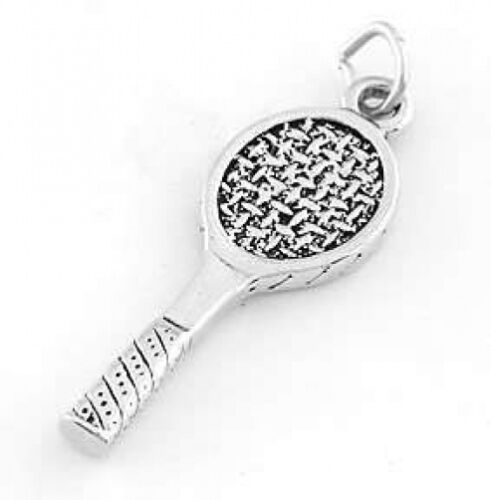 STERLING SILVER DOUBLE SIDED TENNIS RACKET CHARM/PENDANT 