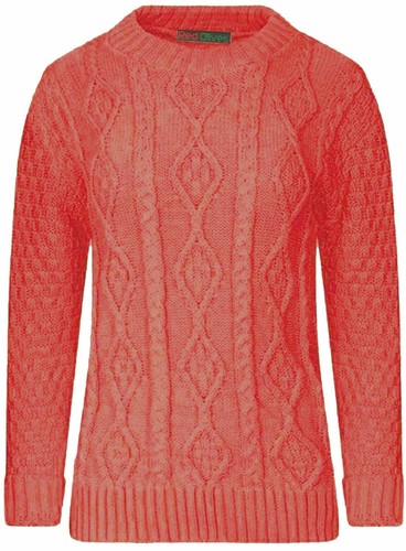 Ladies Long Sleeve Chunky Cable Knitted Jumper Crew Neck Winter Sweater Top
