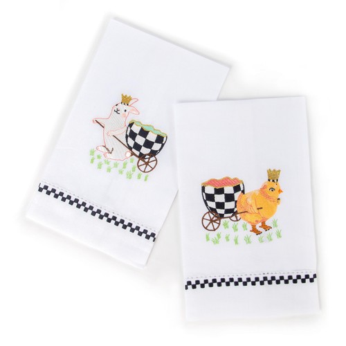 Mackenzie-Childs Guest Towels-Set Of 2 Easter Egg Hunt With Chick /& Bunny
