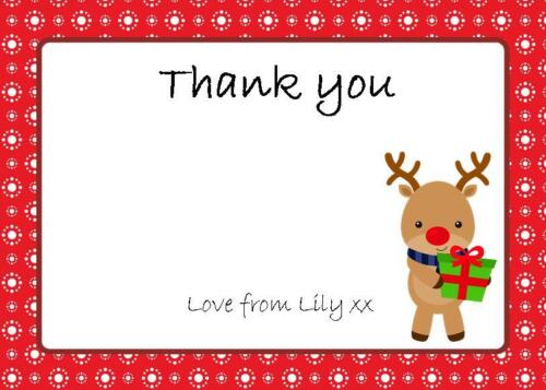 Reindeer Christmas Thank You Cards Personalised Pack of 12 with envelopes