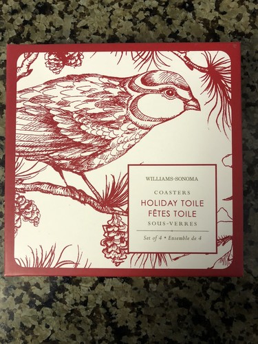 four designs Williams-Sonoma Holiday Toile 4 piece coaster set