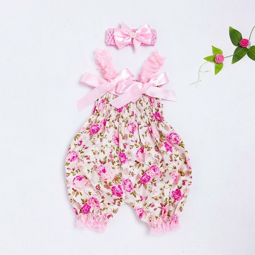 0-12M Toddler Baby Girls Floral Romper Bodysuit Jumpsuit+Headband Set Outfit XI
