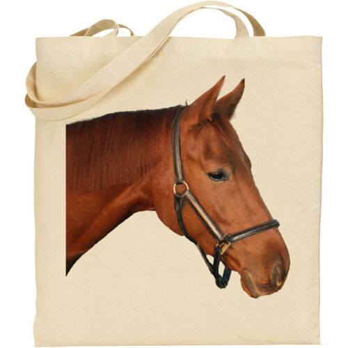 reusable CS Brown horse head print cotton shopping//shoulder//beach//tote bag
