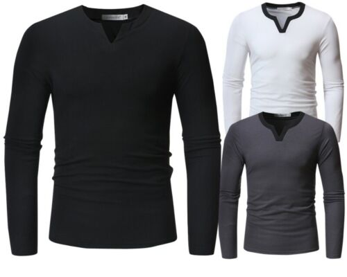 Mens Long sleeve V Neck Tees T-Shirt Plain Pullover Slim Fit Casual Occident B Mens Long sleeve V Neck Tees T-Shirt Plain Pullover Slim Fit Casual Occident B