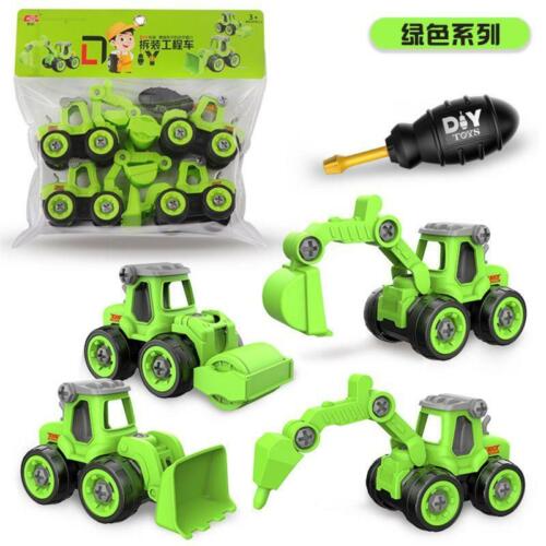 4pcs Construction Toy Engineering Car Fire truck Screw Build and Take Apart Grea 