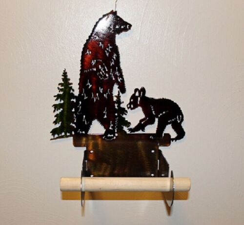 TOILET PAPER Holder Bear and Cub Plasma Metal Art Wildlife Rustic Cabin Decor