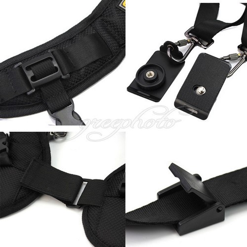 Professional Double Dual Shoulder Belt Harness Holder For DSLR Camera Canon Sony