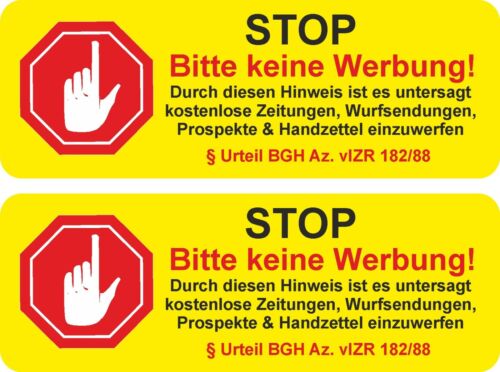 2x Briefkasten Aufkleber KEINE WERBUNG für Briefkästen Sticker Schild Hinweis