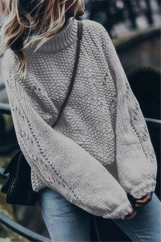 Jumper Women Tops Long Loose Turtleneck Sleeve Pullover Knitwear Knitted Sweater