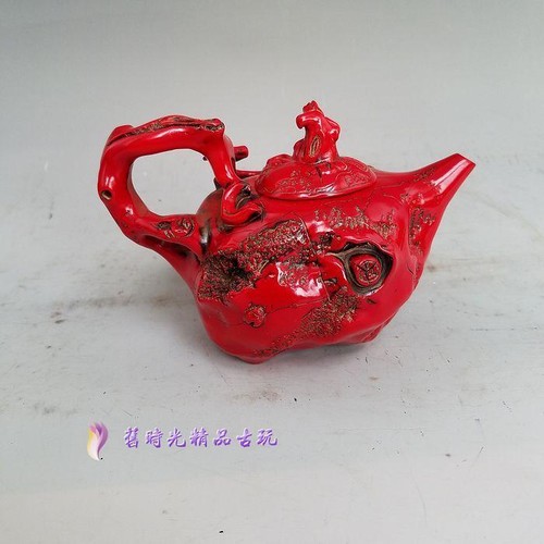 Colecionáveis Bom Bonito Chinês à Mão Escultura Bule De Chá Coral Vermelho Macaco
