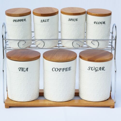 Tray 7pc Dosir White Ceramic Tea Coffee Sugar Storage Jars Pots Canisters Set