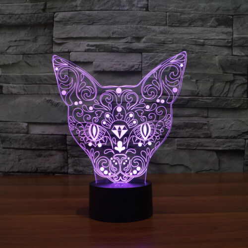 3D Cat Face LED Table Night Light Acrylic Desk Lamp Touch Switch USB 7-color 
