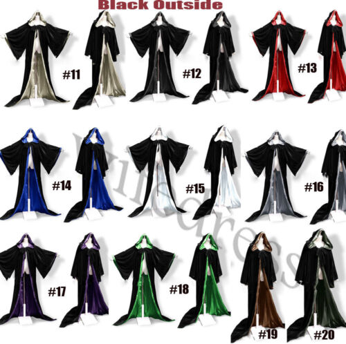 Hooded Velvet Wizard Cloak//Cape Men Halloween With Sleeves Robe Various colours