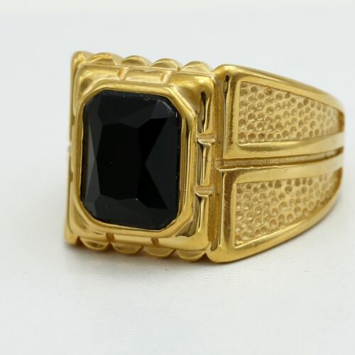 Details about  / DG Men/'s Stainless-Steel.Gold Black CZ Rings 8 9 10,11,12,13,Box