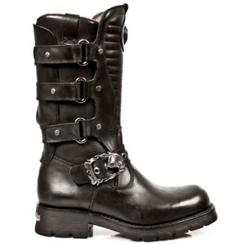 NEW ROCK 7604-S1 Mens Metallic Black Gothic Biker Western Metal Boots