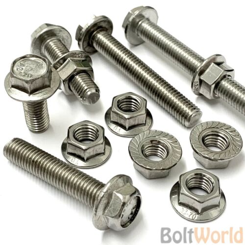 M5 M6 M8 M10 A2 STAINLESS HEXAGONAL FLANGE BOLTS WITH FREE SERRATED FLANGED NUTS 