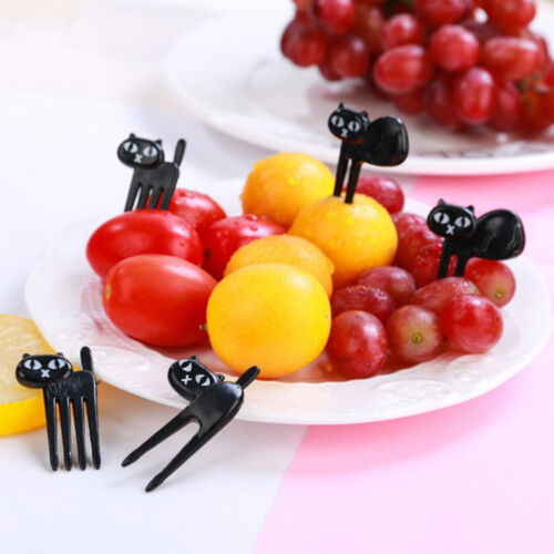 6Pcs black cat fruit fork cute toothpick gadgets kitten dessert decoration FC^ss 